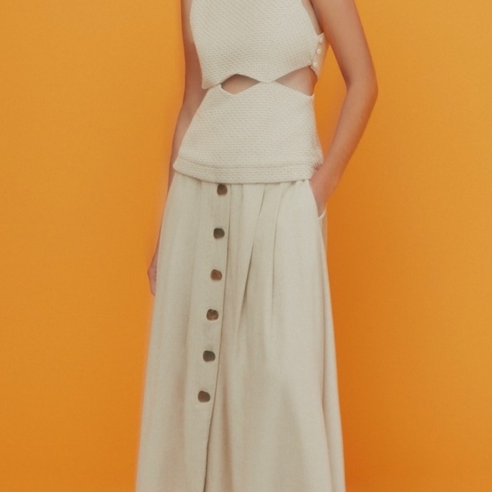 NORAH Brazilian Button Front Linen Midi Skirt Slow Fashion Women’s 6/8